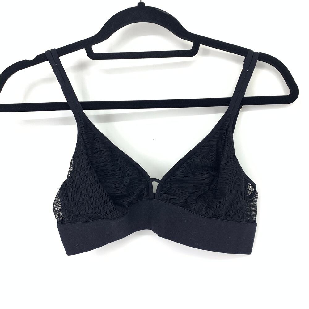Lively Bra Womens Sz M Busty Stripe Mesh Bralette Black Lightly Lined Semi Sheer
